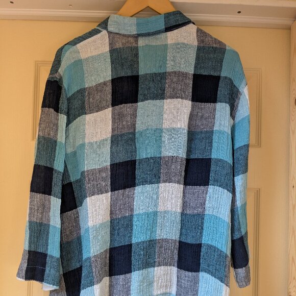 Liv by Habitat Yin Yang Shirt Womens Small Linen Blue Plaid Button Up Lagenlook - Picture 5 of 8